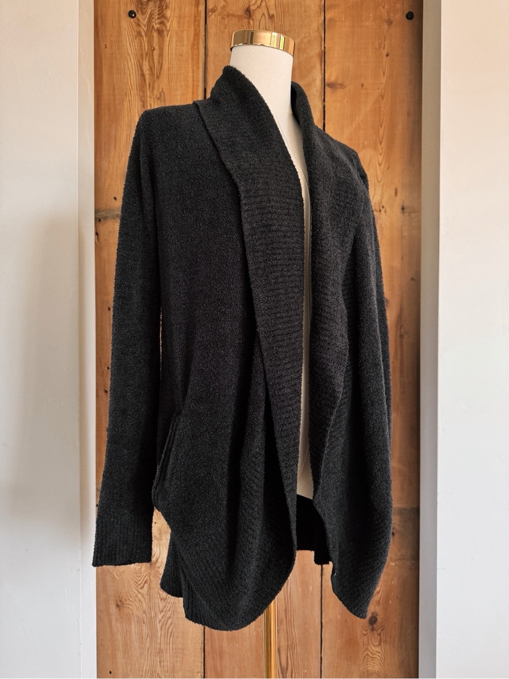 Sz S Barefoot Dreams Black CozyChic Lite  Open Front Ultra Soft Cardigan EUC